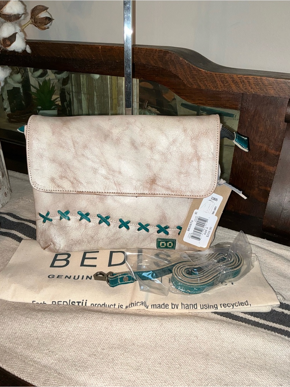 NWT Bed Stu Cleo Crossbody Shoulder Bag Nectar Lux Arctic Teal Rustic MSRP $209